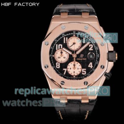 HBF Swiss replica Audemars Piguet Royal Oak Offshore 26470OR Rose Gold Leather Strap Watch 